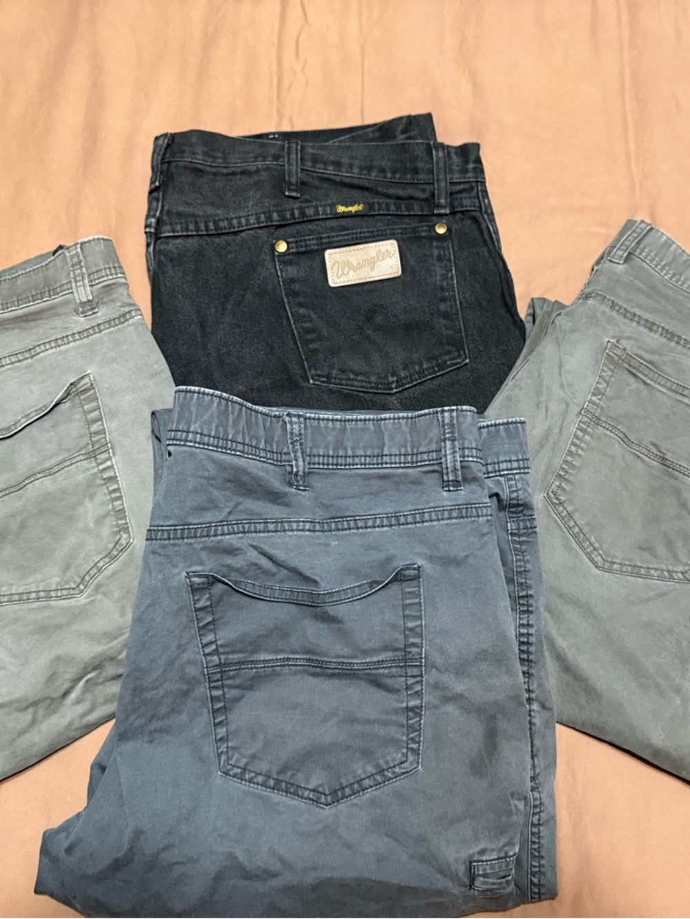 Wrangler Men’s Black, Charcoal, and Slate Relaxed Jeans Trio